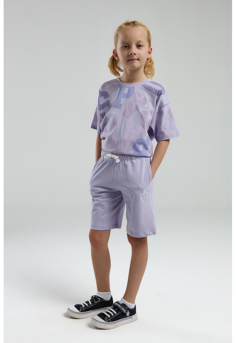 Памучна тениска и шорти с надпис - 2 части US Polo Assn