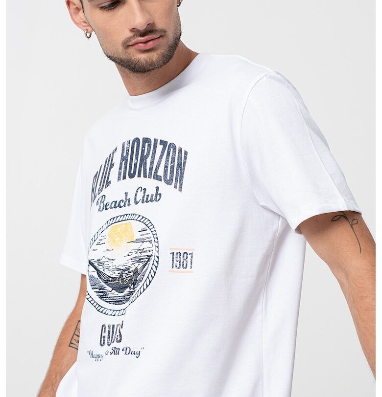 Памучна тениска с бродерии GUESS