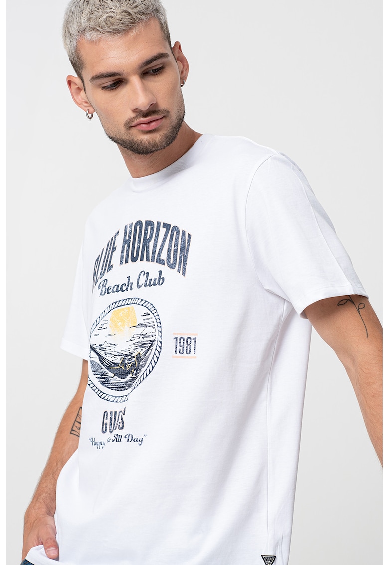 Памучна тениска с бродерии GUESS