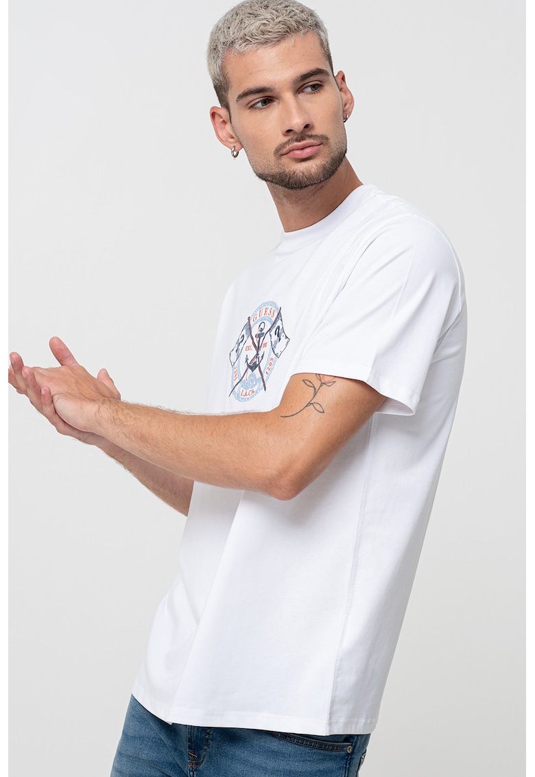 Памучна тениска с бродерии GUESS