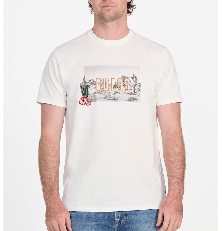 Памучна тениска с бродерия GUESS