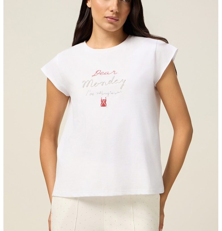 Памучна тениска с бродиран надпис Oltre