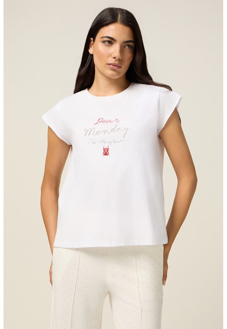 Памучна тениска с бродиран надпис Oltre