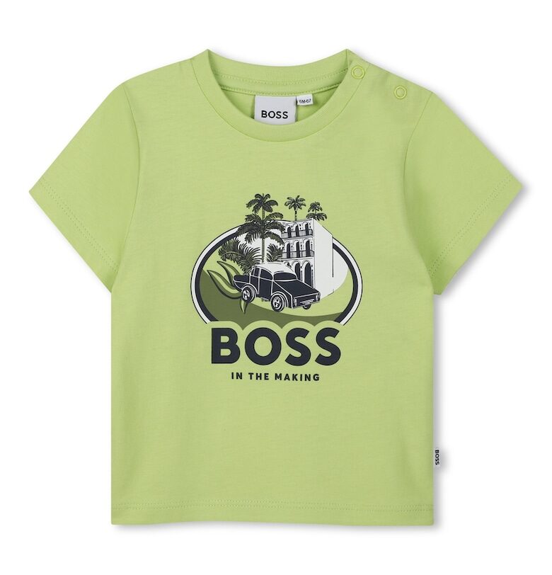 Памучна тениска с графика BOSS Kidswear