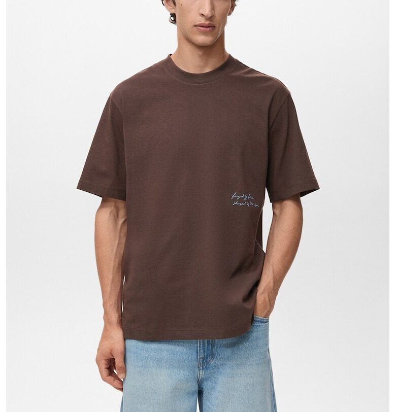 Памучна тениска с графична шарка на гърба Mango