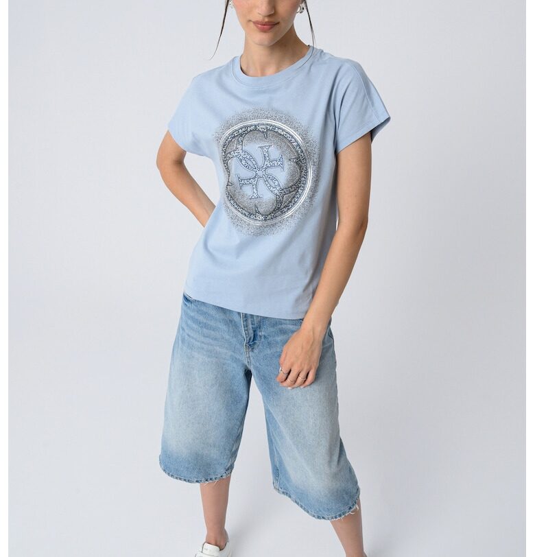 Памучна тениска с декоративни камъни GUESS