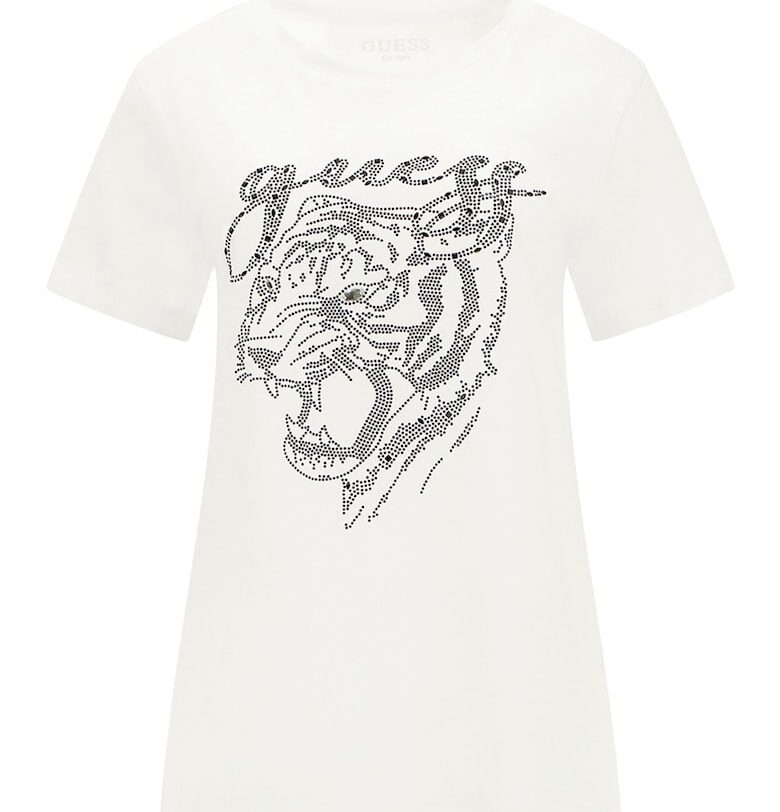 Памучна тениска с декоративни камъни GUESS