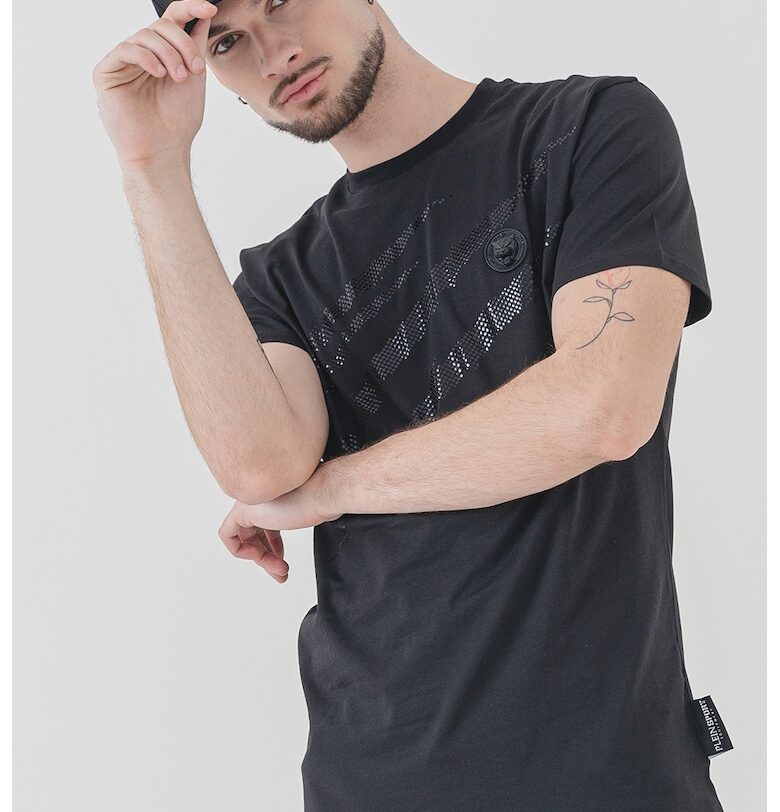 Памучна тениска с декоративни камъни Plein Sport