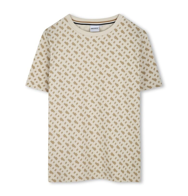 Памучна тениска с десен BOSS Kidswear