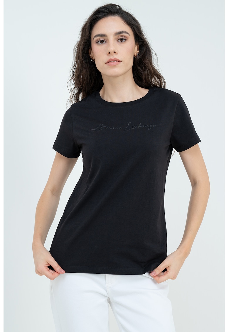 Памучна тениска с овално деколте ARMANI EXCHANGE