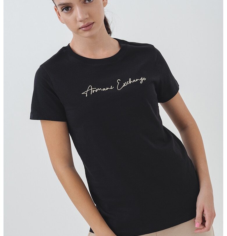 Памучна тениска с овално деколте ARMANI EXCHANGE