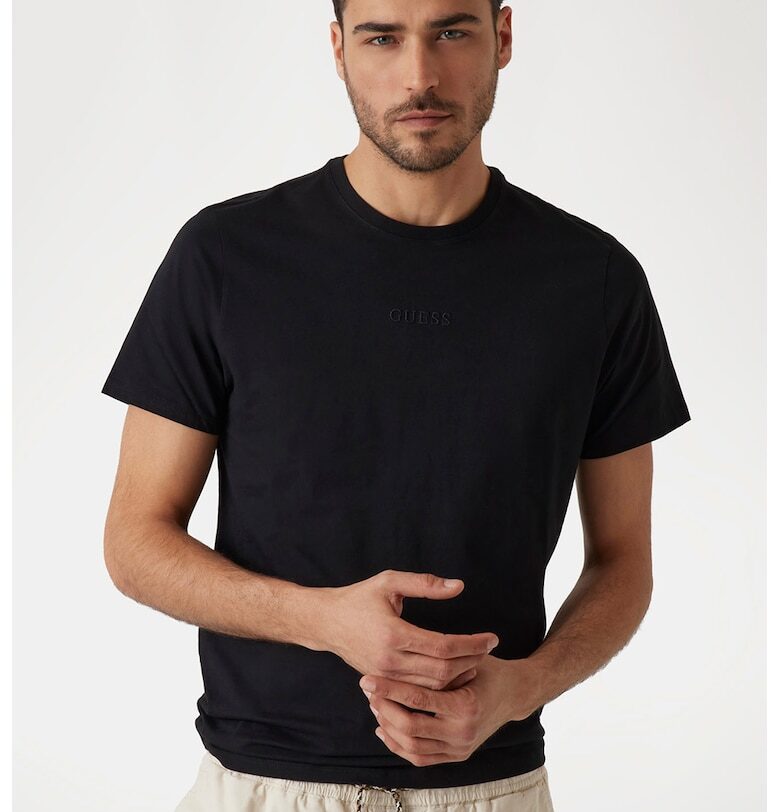 Памучна тениска с овално деколте GUESS