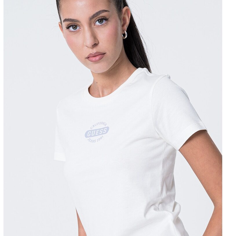 Памучна тениска с овално деколте GUESS JEANS