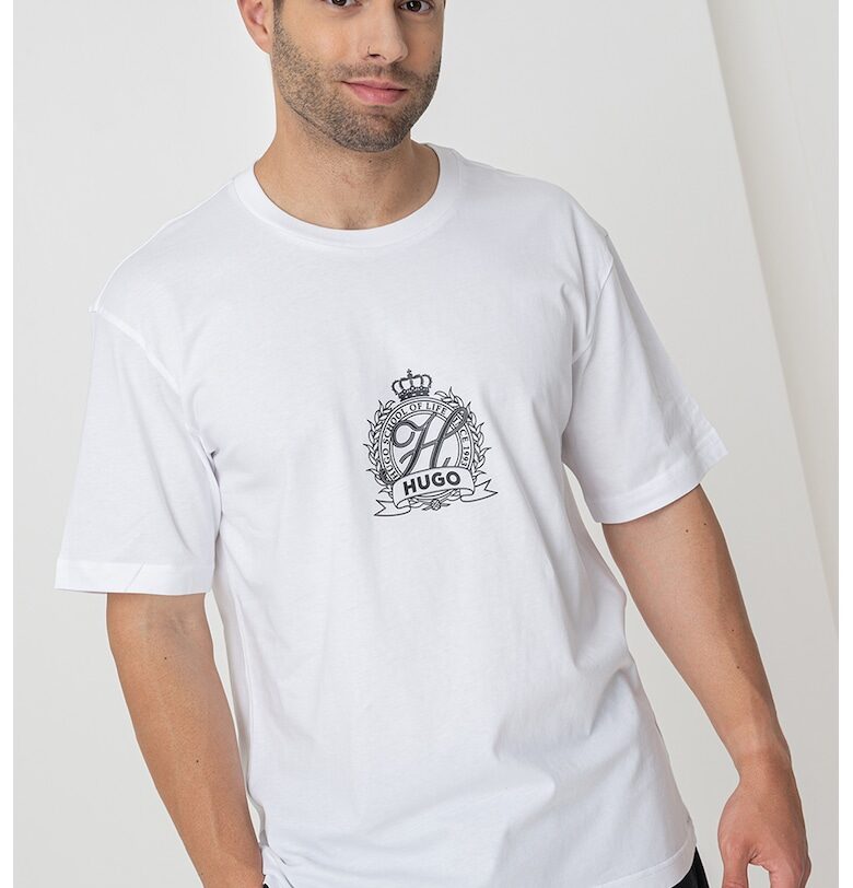 Памучна тениска с овално деколте HUGO