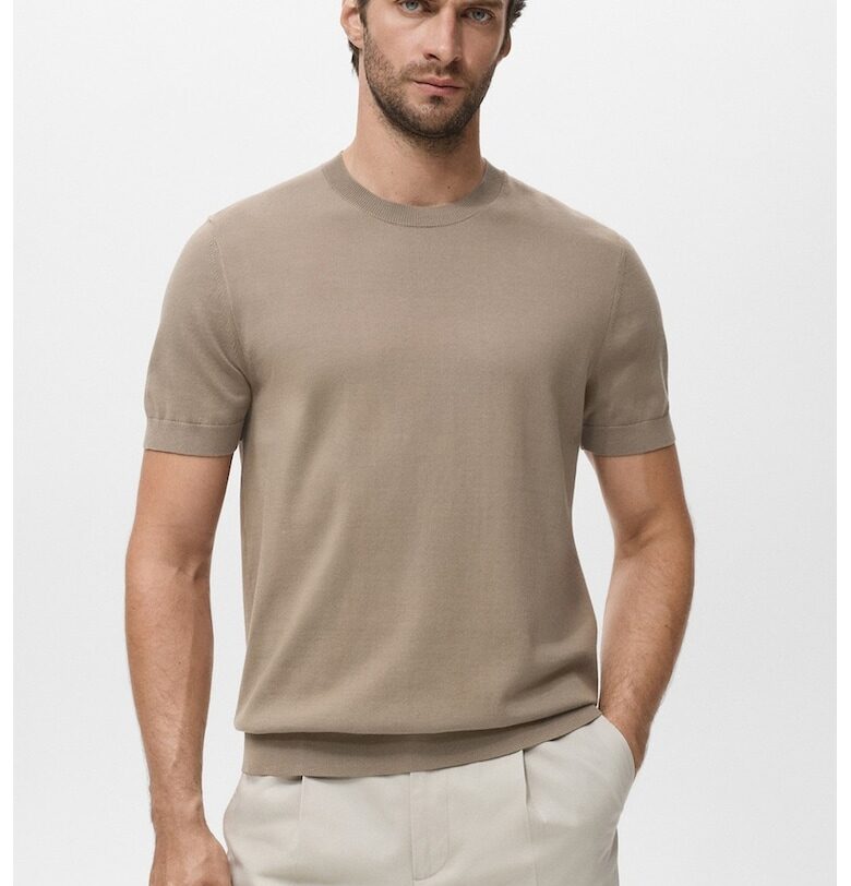 Памучна тениска с овално деколте Mango