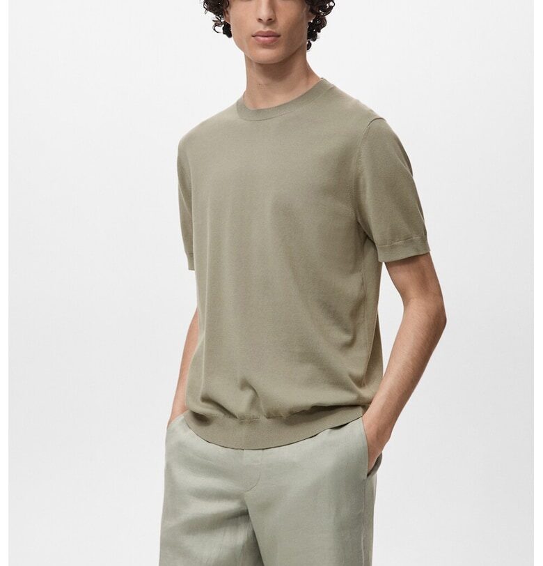 Памучна тениска с овално деколте Mango