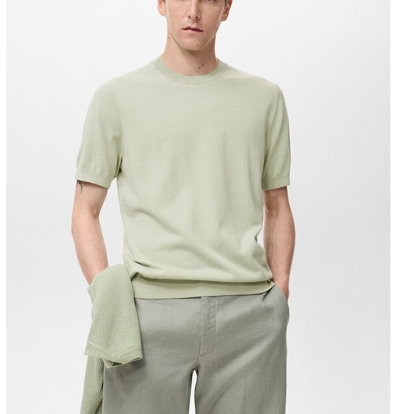 Памучна тениска с овално деколте Mango