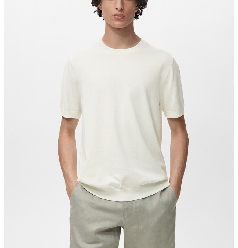 Памучна тениска с овално деколте Mango