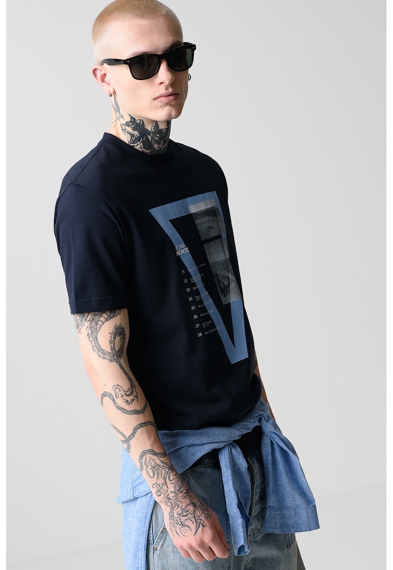 Памучна тениска с овално деколте и графика BOSS