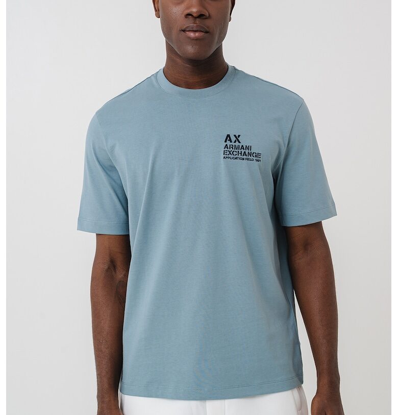 Памучна тениска с овално деколте и лого ARMANI EXCHANGE