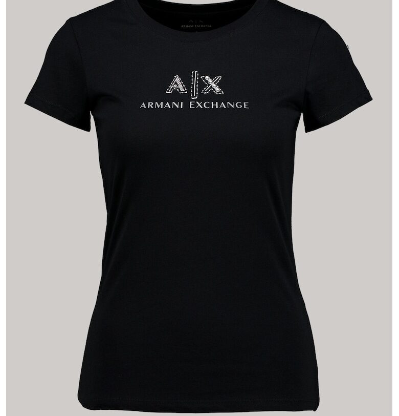 Памучна тениска с овално деколте и лого ARMANI EXCHANGE