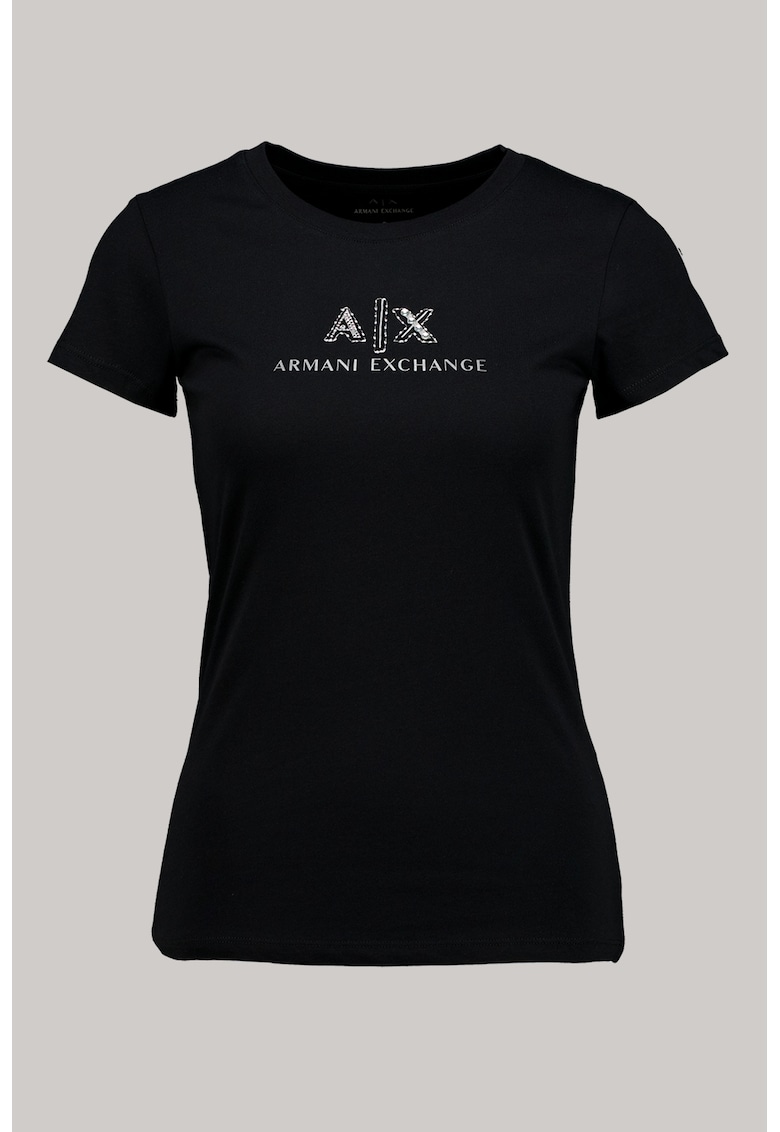 Памучна тениска с овално деколте и лого ARMANI EXCHANGE