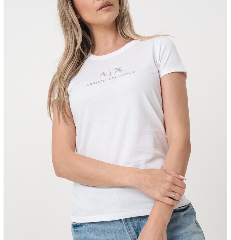 Памучна тениска с овално деколте и лого ARMANI EXCHANGE