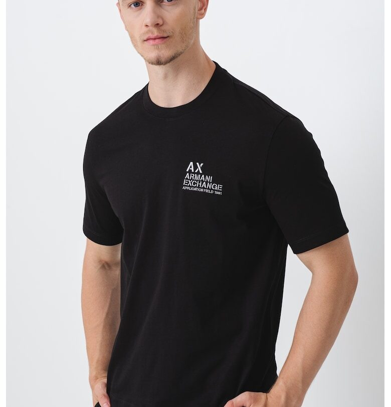 Памучна тениска с овално деколте и лого ARMANI EXCHANGE