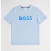 Памучна тениска с овално деколте и лого BOSS Kidswear