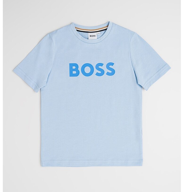 Памучна тениска с овално деколте и лого BOSS Kidswear