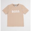 Памучна тениска с овално деколте и лого BOSS Kidswear