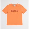 Памучна тениска с овално деколте и лого BOSS Kidswear