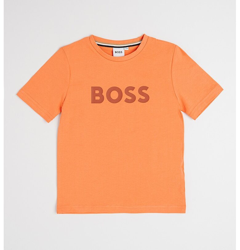 Памучна тениска с овално деколте и лого BOSS Kidswear
