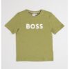 Памучна тениска с овално деколте и лого BOSS Kidswear