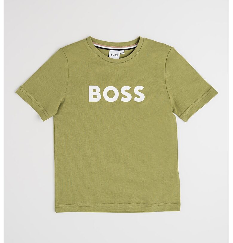 Памучна тениска с овално деколте и лого BOSS Kidswear
