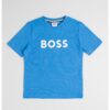 Памучна тениска с овално деколте и лого BOSS Kidswear