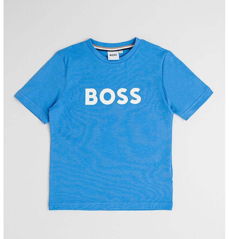 Памучна тениска с овално деколте и лого BOSS Kidswear