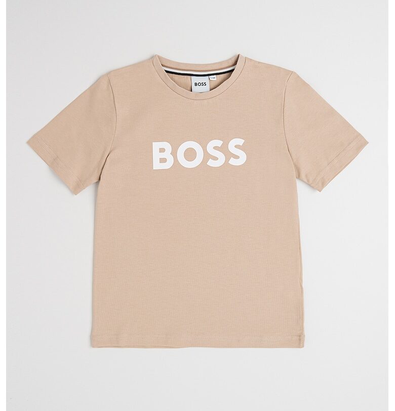 Памучна тениска с овално деколте и лого BOSS Kidswear
