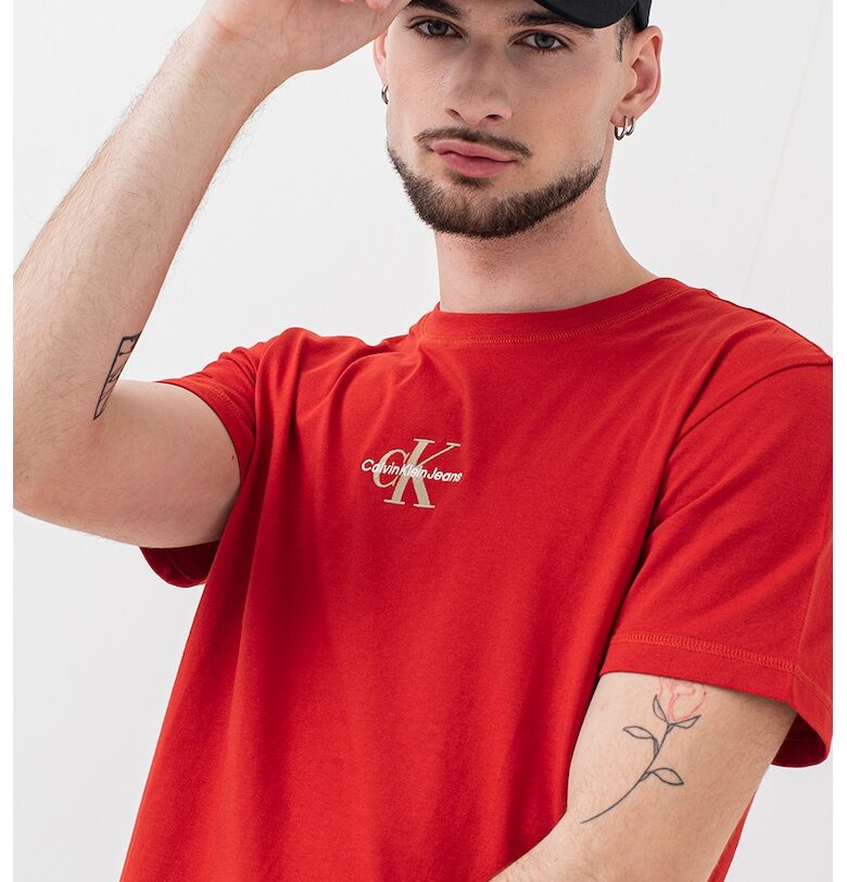 Памучна тениска с овално деколте и лого CALVIN KLEIN JEANS