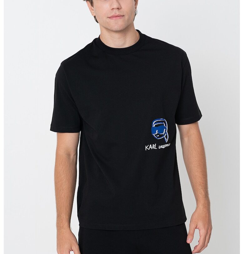 Памучна тениска с овално деколте и лого Karl Lagerfeld