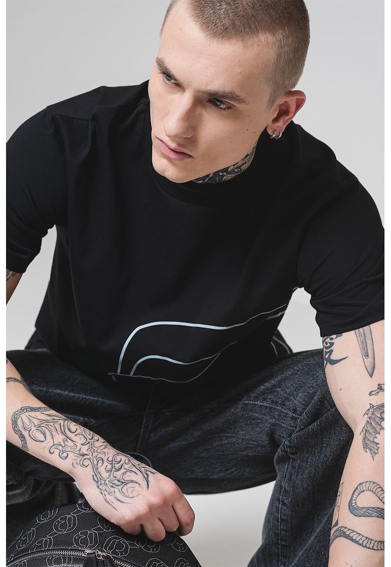 Памучна тениска с овално деколте и лого Karl Lagerfeld