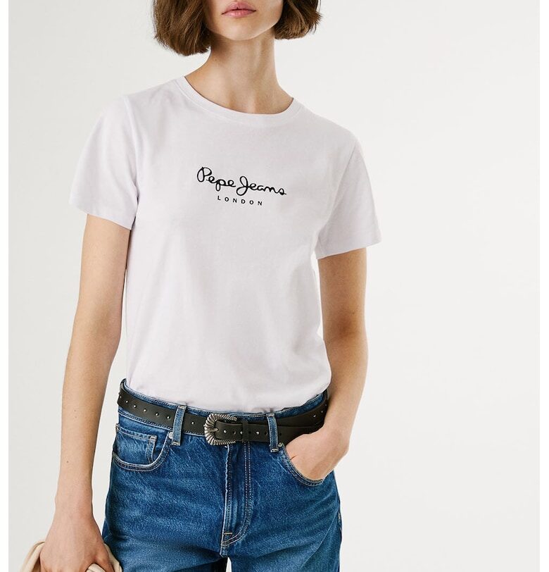 Памучна тениска с овално деколте и лого Pepe Jeans London