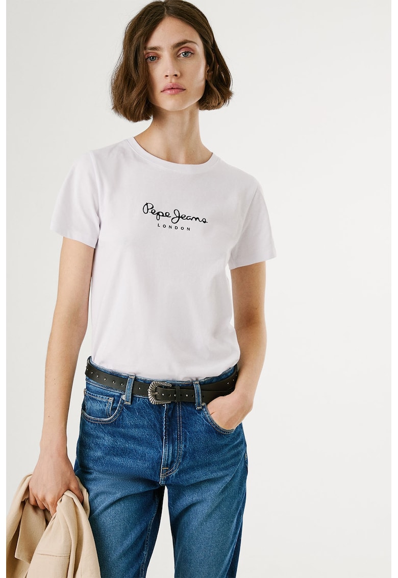 Памучна тениска с овално деколте и лого Pepe Jeans London