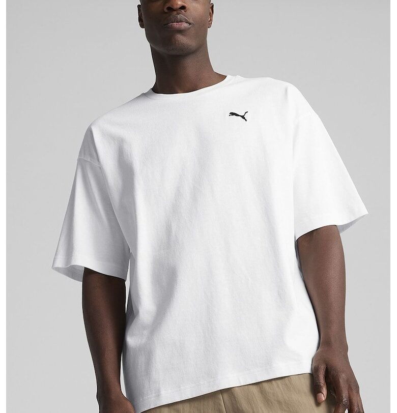 Памучна тениска с овално деколте и лого Puma