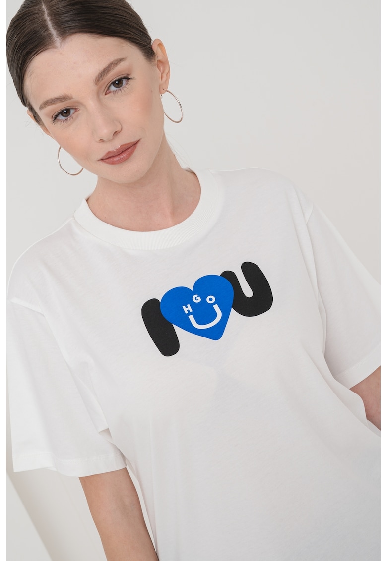 Памучна тениска с принт HUGO