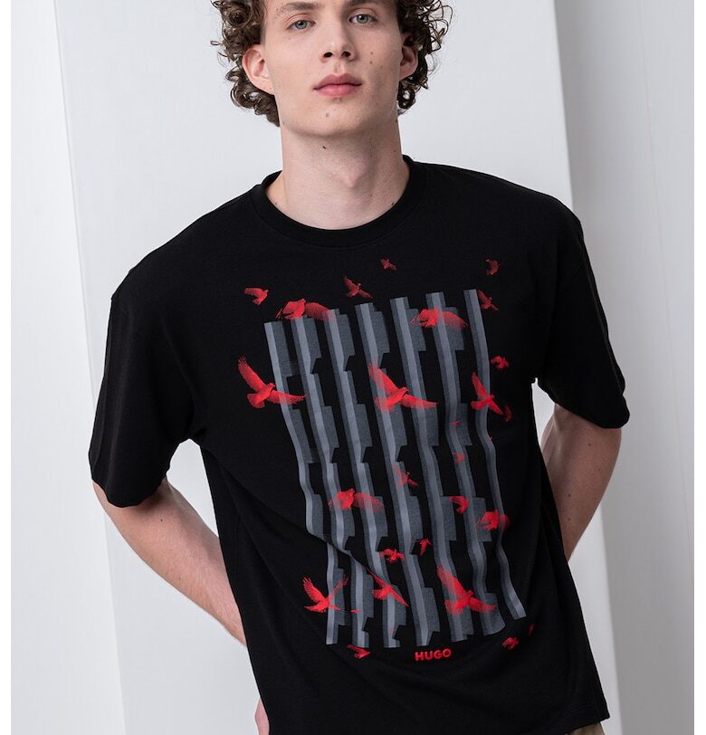 Памучна тениска с принт HUGO