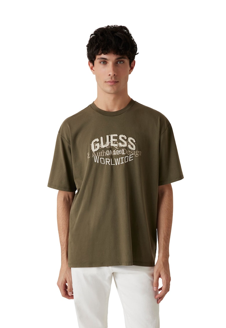 Памучна тениска с пришито лого GUESS