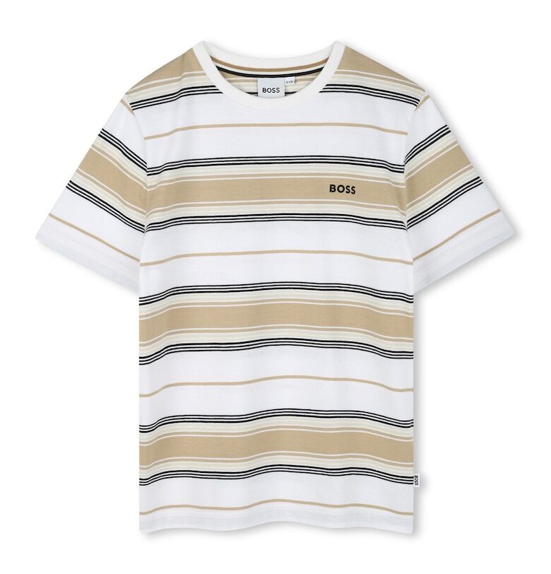 Памучна тениска с райе BOSS Kidswear