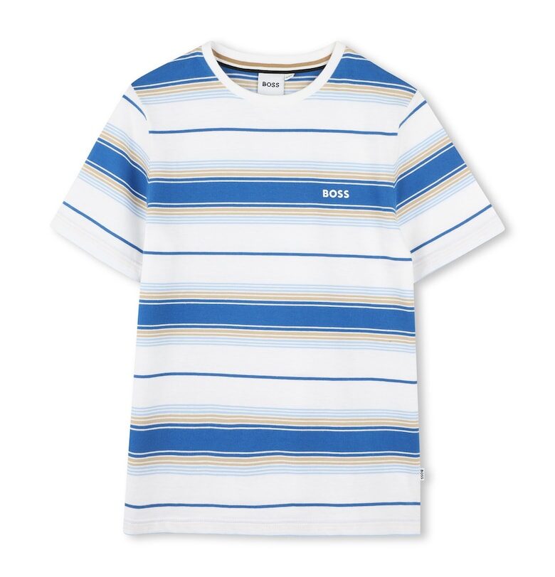 Памучна тениска с райе BOSS Kidswear