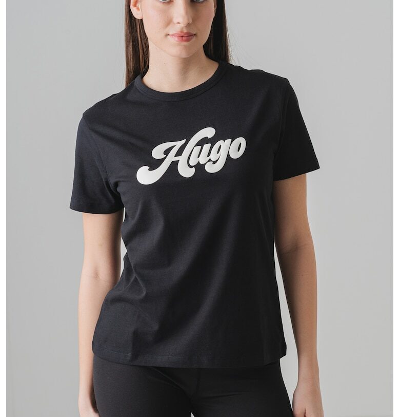 Памучна тениска с релефно лого HUGO